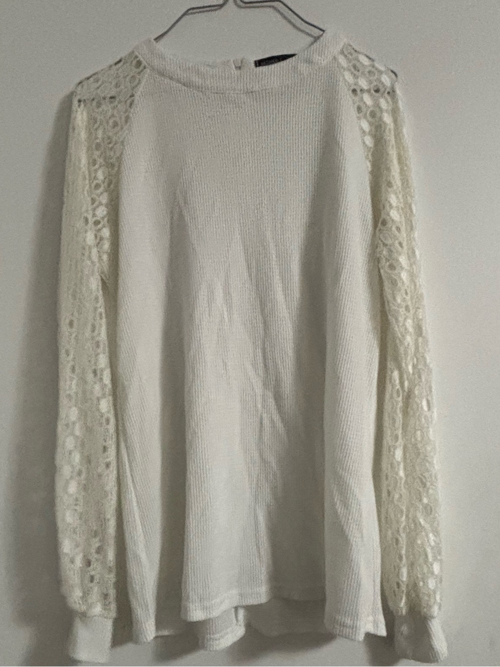 Cream Lace-Sleeve Knit Sweater Top